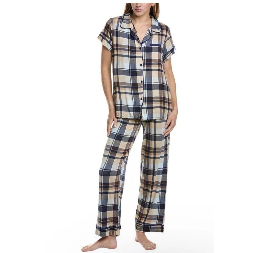 HALE BOB Womens Pajamas Shirt Pants Set Plaid Size LARGE NEW NWT $129.00